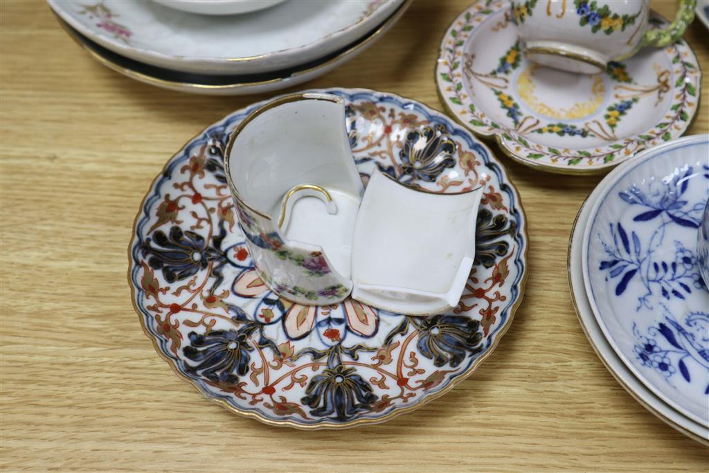 A group of mixed 18th and 19th century English and Continental porcelain, mostly damaged, for restoration